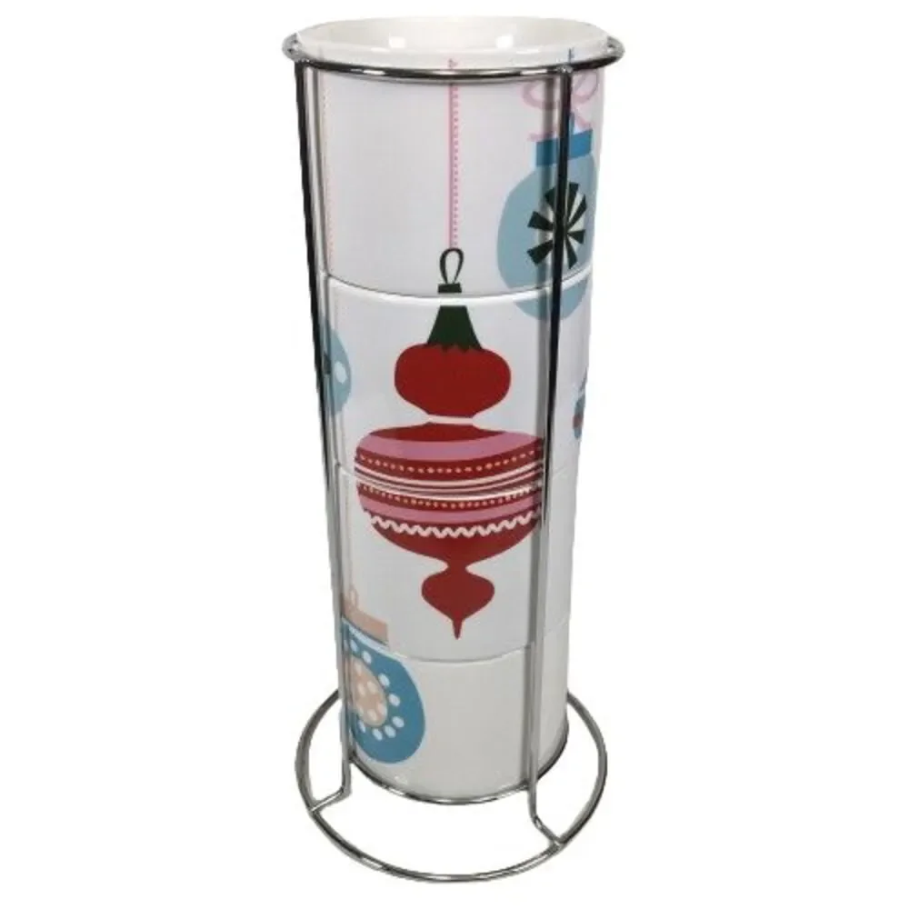 Pier 1 One Stacking Stackable Mugs Cups Set of 4 Christmas Ornaments Rack Stand